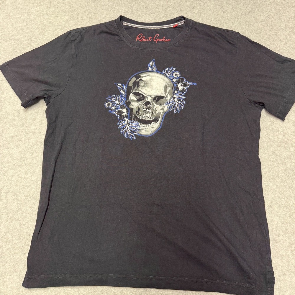 Robert Graham Shirt Mens Large Black Cotton Skull Graphic Crewneck Tee Tagless